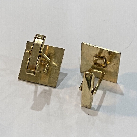 Vintage cuff links textured gold tone career cufflinks with mod black cabachons - Picture 3 of 5